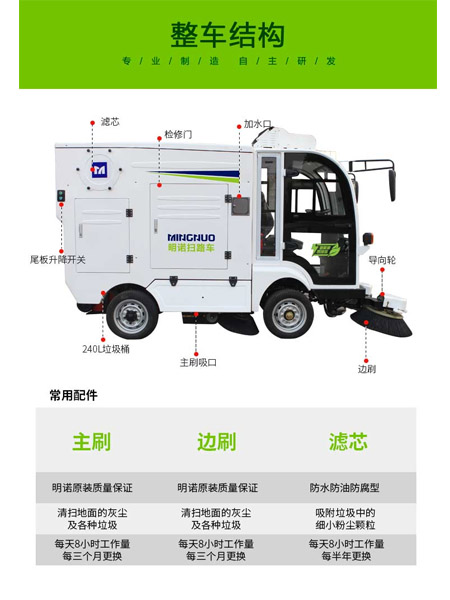 四轮扫路车MN-S1800配备240L标准曲麻莱垃圾桶